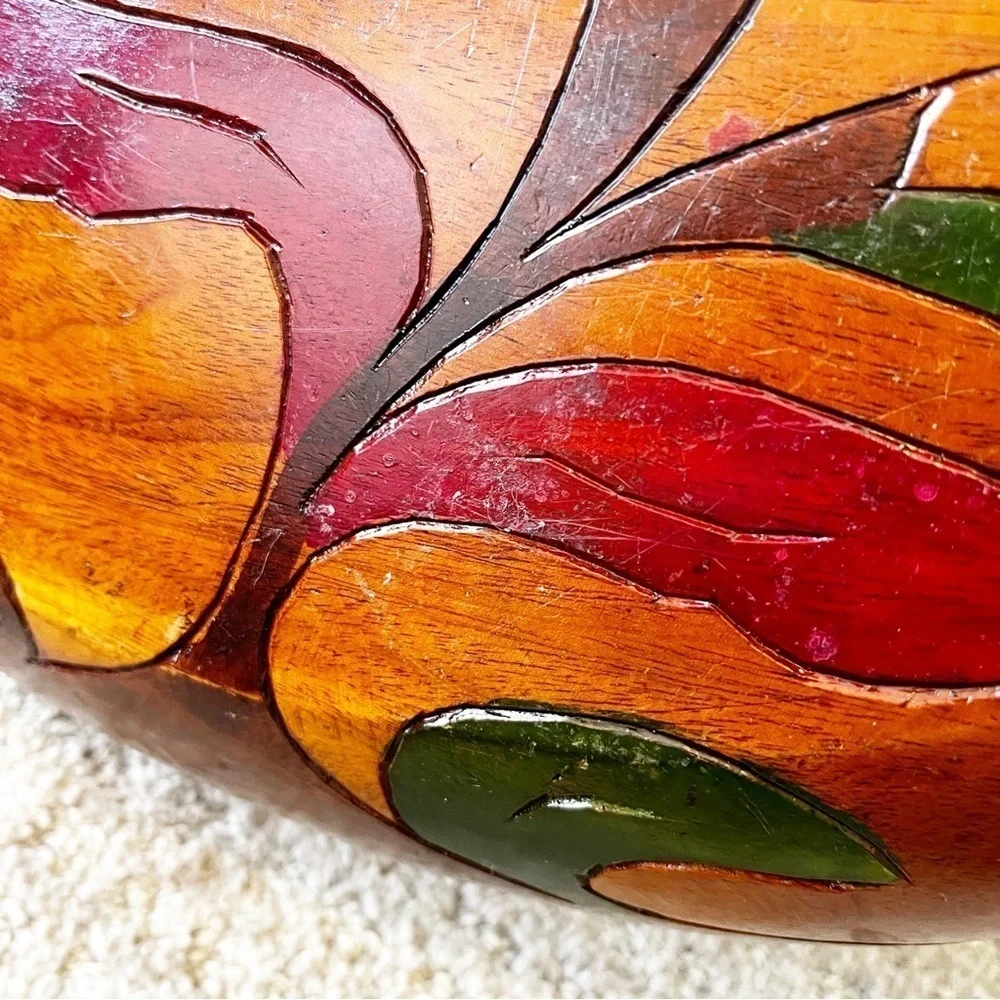 Vintage Mid Century Wooden Serving Bowl Snack Platter Boho Exotic Divided Carved